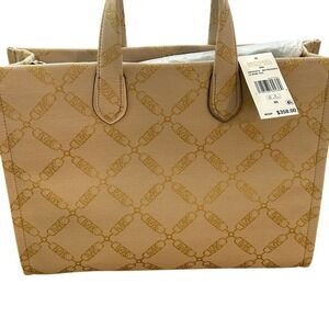 Michael Kors Gigi LG Grab Tote Natural Pale Gold Signature Logo Canvas Handbag